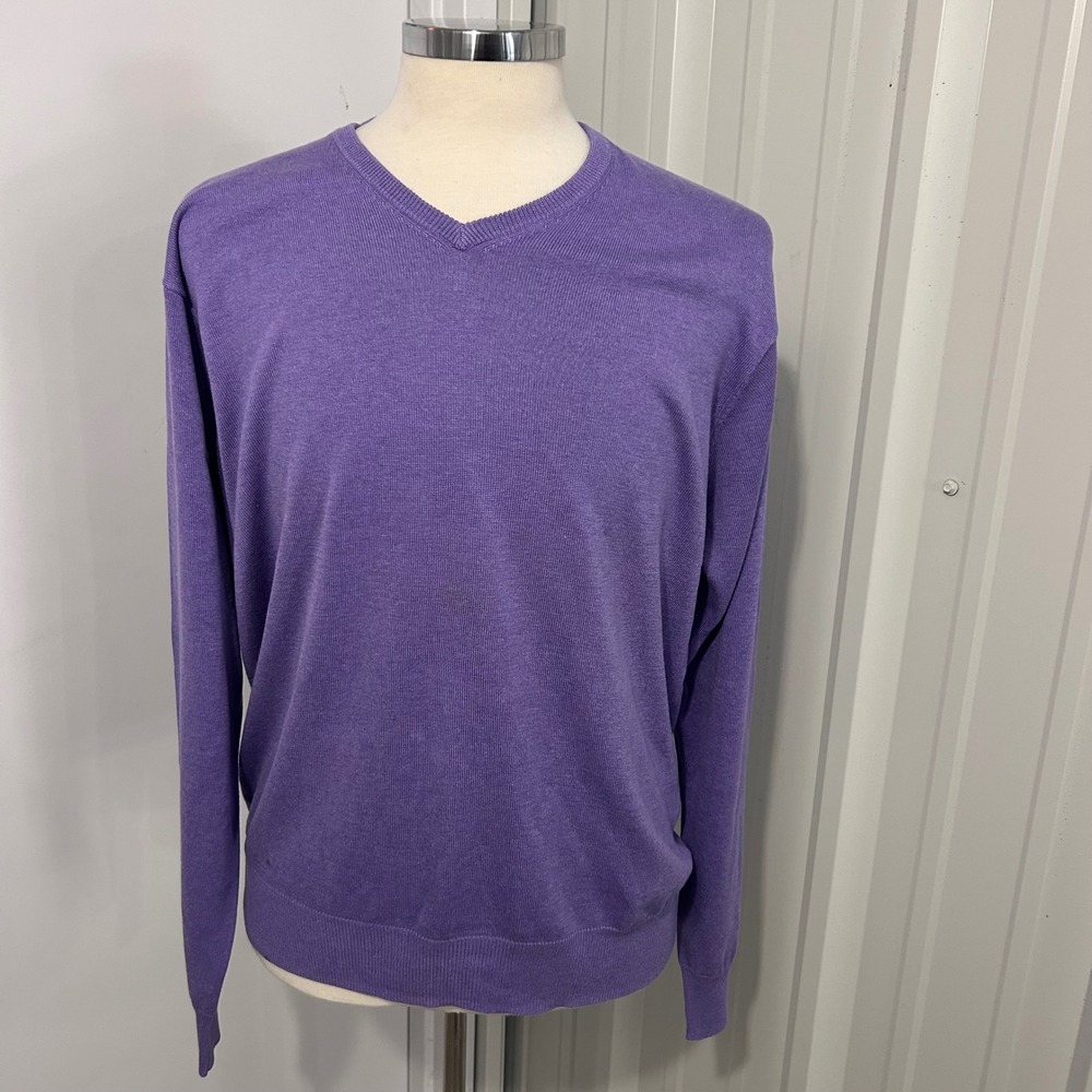 Peter Millar Mens XL Purple Silk Cotton Cashmere V-Neck Lightweight Sweater